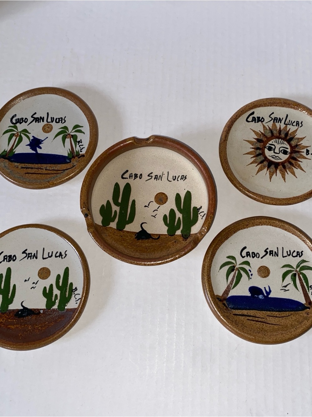 Set of 5 Trinket Dishes/Ashtrays Pottery Cabo San Lucas Mexico Hand Made Ceramic